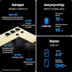 Смартфон Samsung Galaxy S24 Ultra 256Gb, желтый (РСТ)— фото №3